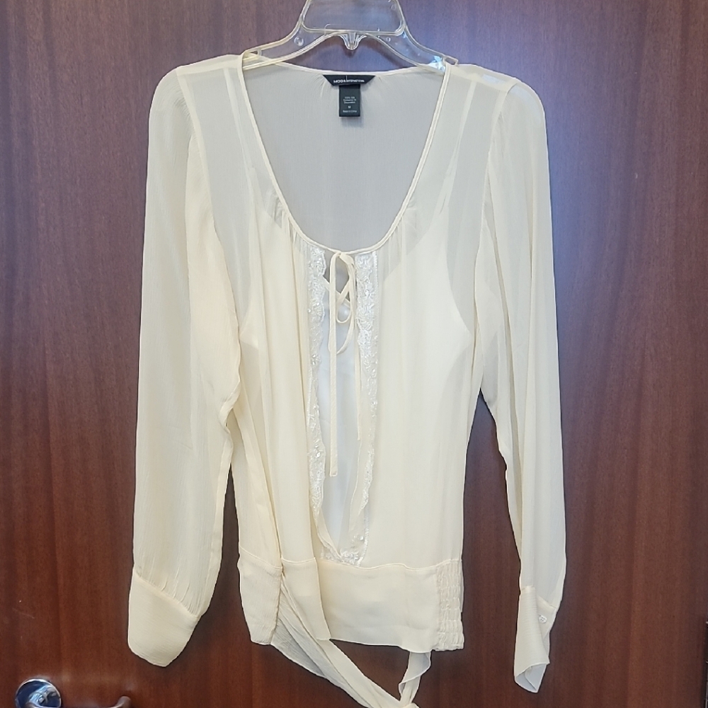 Moda International Cream Blouse with Tie Detail